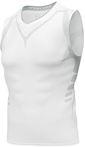 AMZSPORT Camiseta de compresión sin Mangas para Hombre Deportes de Secado Rápido Baselayer Funcionamiento Tirantes Blanco L
