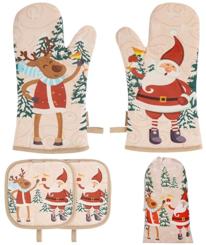 BESTonZON Jolis de Noël – 1 Set de maniques et maniques résistants à la Chaleur avec Motifs de Noël Décoration de Cuisine de