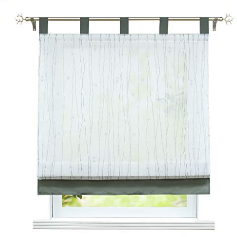 ESLIR Raffrollo mit Schlaufen Raffgardinen Transparent Modern Gardinen Küche Schlaufenrollo Vorhänge Grau BxH 80x140cm Voile 1 Stück