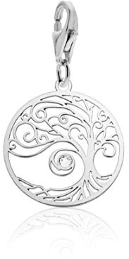 Aka Gioielli® - Ciondolo Charm Albero della Vita in Argento Sterling 925 Rodiato con Cristallo per Donna e Ragazza