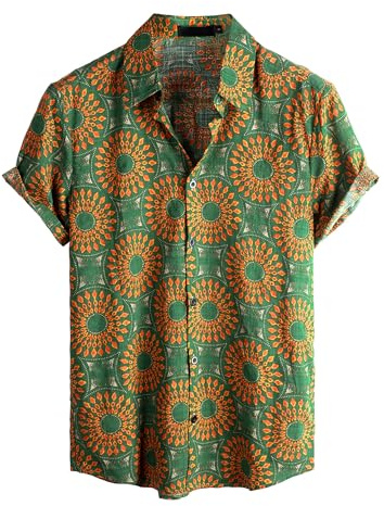 VATPAVE Mens Casual Hawaiian Floral Shirts Short Sleeve Button Down Tropical Shirts Beach Summer Shirts Large Green Yellow