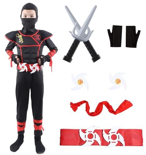 Wizland Enfants Ninja Costume Outfit，Garçons Ninjago Fancy Dress Up pour Halloween Carnaval 5-7 ans