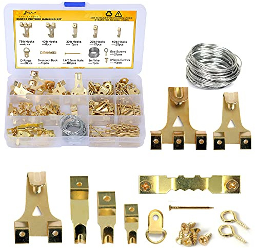 StayUnique1 - 260 PCs Picture Hooks Heavy Duty-- Rustproof Picture Hanging Kit with Saw Tooth, D-Ring, Nails with Screws for Mirrors, Picture Frames & Paintings