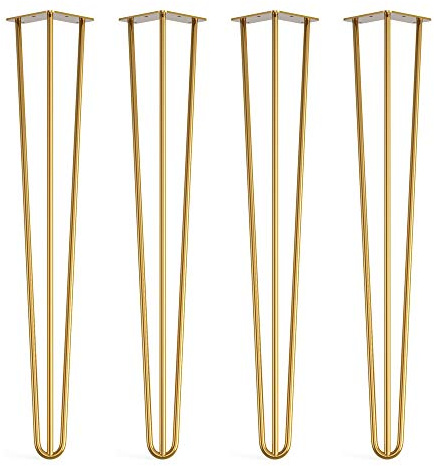 4 x Hairpin Legs with Floor Protector Feet & Screws - 71cm 3 Rod / 10mm, Gold Brass