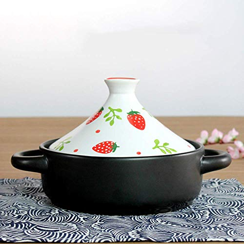 Sywlwxkq Pot à tajine avec poignée, 20 cm, Pot en céramique, Couvercle de cocotte, Riz en Terre Cuite, résistance aux températures élevées, Pot de taji Peint à la Main en Terre Cuite/blan