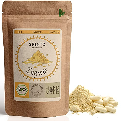 SPINTZ® 420 Stk. Bio Ingwer Kapseln - vegane Ingwer Kapseln hochdosiert - 2000 mg Ingwer Pulver Bio je Tagesdosis - Ingwerwurzel gemahlen | plastikfrei und nachhaltig verpackt