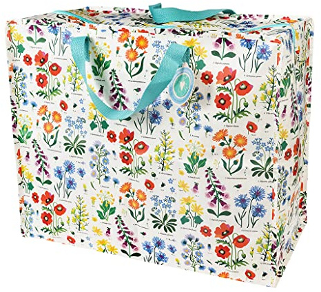 Große Aufbewahrungstasche mit Reißverschluss, robust und langlebig, 55 x 48 x 28 cm, 70 l, Design wählbar (Wildblumen)