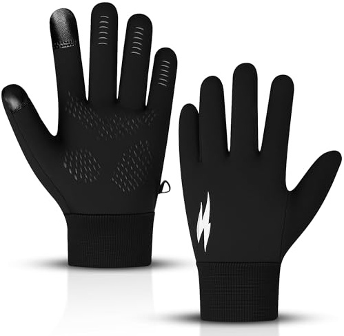 WESTWOOD FOX Winter Thermal Gloves Windproof Running Gloves Touch Screen Warm Anti Slip Silicone Cycling Gloves for Men Women, Elastic Cuff for Driving, Ski Running Football Sports (Black, XL)