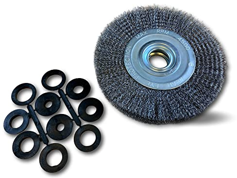 Brosse circulaire ACIER | Ø 200 mm | Epaisseur 2 rangs | Fil souple 0.20 mm ondulé | Alésage 32 mm + réducteur bague 25/22/20/16/12 mm | Touret meuleuse affûteuse ponceuse | Kibros 238202AV