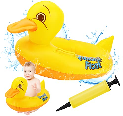 Baby Schwimmring in Ente, Baby Float Aufblasbar Schwimmhilfe Ring Mit Sitz und Inflator Schwimmsitz Schwimmtrainer Pool Auftriebshilfegerät für Kleinkinder ab 6 Monate bis 3 Jahre