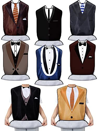8 Pcs Adult Bib for Eating Bow Tie Pattern Machine Washable Clothing Protector Senior Adult Bibs with Optional Crumb Catcher and Adjustable Snap Closure for Elderly Men Women, 34 x 18 Inch, 8 Styles