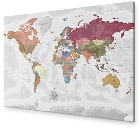 B&D XXL - Akustikbild englische Weltkarte Bilder Akustikschaum Hochleistungsschallabsorber Schallschutz Leinwand 1 tlg Wandbild Raumakustik Schalldämmung Lernkarte Landkarte