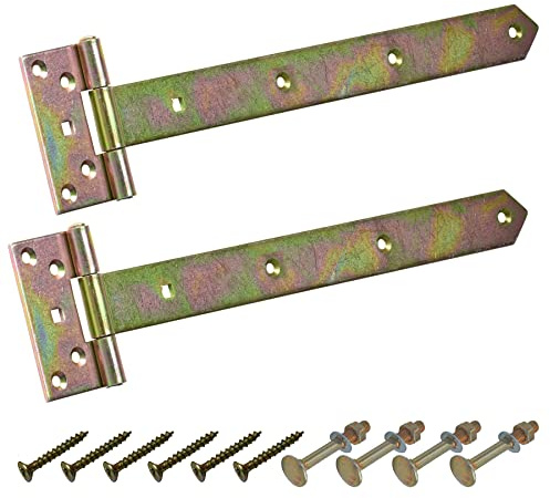 BRESKO Kreuzgehänge verzinkt T-Bänder Scharnier Torband Ladenband Türbänder Werfgehänge schwer 2er Set mit Schrauben (Gelb, 350x45x90x3 mm)