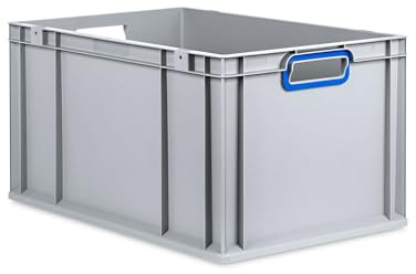 PROREGAL Eurobox NextGen Color | HxBxT 32x40x60cm | 65 Liter | Griffe blau offen | Verstärkter Boden | Eurobehälter, Transportbox, Transportbehälter, Stapelbehälter