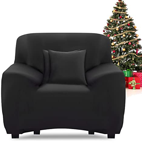 FIGOOO Sofabezug 1 Sitzer Stretch Sofabezüge mit Armlehnen Spandex Couchbezug Modern Anti-Rutsch Waschbar Sofa Protection Cover Schonbezug Couch(1-Sitzer,Schwarz)