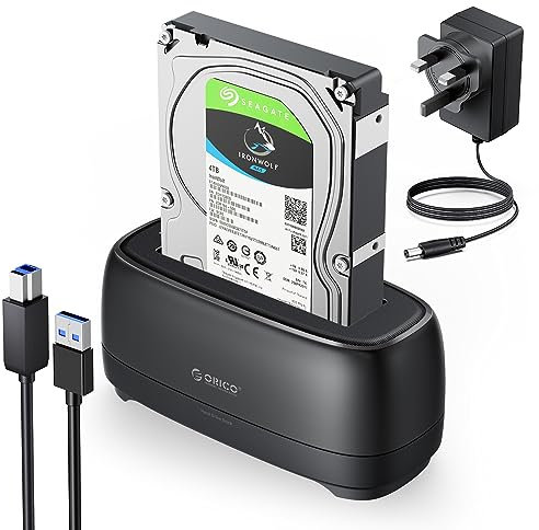 ORICO Hard Drive Docking Station USB 3.0 to SATA for 2.5&3.5 Inch HDD SSD 5Gbps Support UASP Hot-Swap Drive Bay Max Up to 22 TB with 12V 2A Power Adapter (DD18U3)