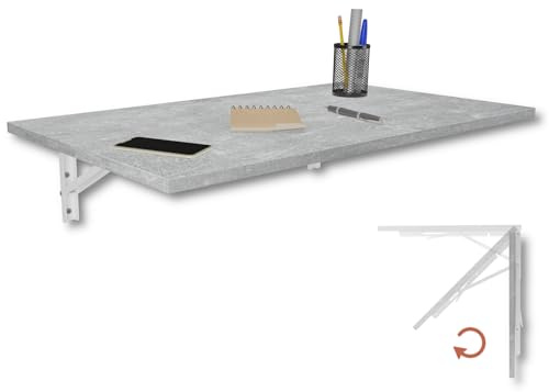 KDR Tavolo pieghevole da parete 80 x 50 cm – tavolo ribaltabile salvaspazio, scrivania pieghevole, tavolo da cucina e pranzo, tavolo da muro per piccoli spazi, montaggio a parete (Effetto cemento)