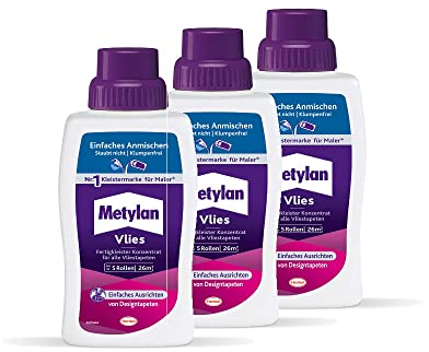 Metylan Vlies Fertigkleister Konzentrat, Tapetenkleister für Vliestapeten, starker & schnell mischbarer Kleister für den sofortigen Einsatz, 3x500g