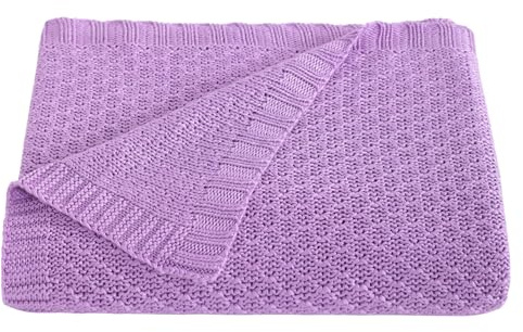NTBAY Cable Knit Cooling Toddler Blanket, Soft and Breathable Baby Blanket 30x40 Inches Made from Rayon Derived from Bamboo for Crib, Stroller, Nursery, Light Purple