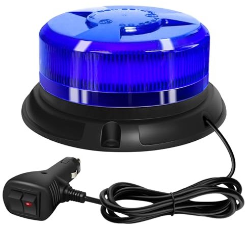 AnTom Gyrophare LED 12V-24V Bleu phare d’avertissement clignotant magnétique 9 Modes de Flash avec pour golf UTV Car Bus avec 3m Câble Prise Allume-Cigare