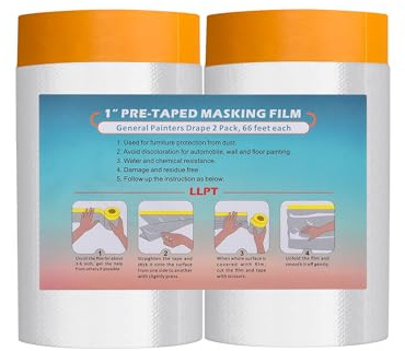 LLPT Abdeckfolie Klebeband mit Folie 2 Rollen 140cm(ungefaltet)x 20m Orange | Transparent Abdeckfolie, Selbstklebende Malerfolie Malerband Zum Schutz von Autos Wänden Staub und Spritzschutz