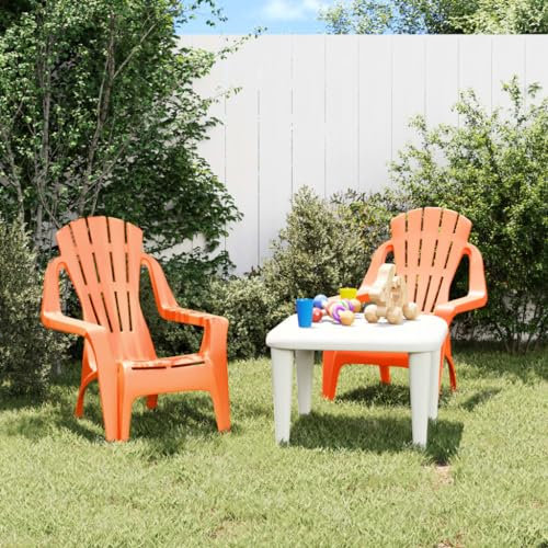 Homgoday Gartenstühle für Kinder, 2 Stück, Holzoptik, PP, Orange, 37 x 34 x 44 cm, Gartenstühle, Outdoor-Sessel, Terrasse, Balkon, Terrasse, Sessel, Möbel, Haus, Esszimmer, langlebig, robust