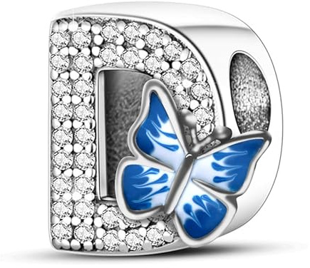 Jokmeo 925 Sterlingsilber Damen Buchstabe D Charm Anhänger mit Schmetterlings-Muster, passend zu europäischen Armbändern und Halsketten, modischer Damenschmuck.