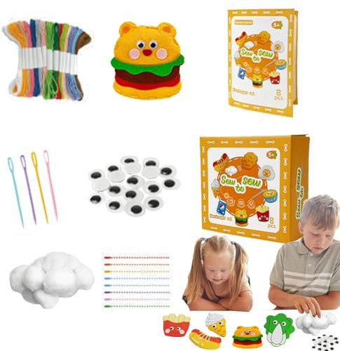 PhnkjGh Puppen-Nähspielzeug, Bastel- und Nähset für Kinder | Lebensmittel-Themen-Bastel-Nähset-Spielzeug,Pädagogische Näharbeiten, Nähhandwerksornamente aus Vliesstoff für Kinder ab 5 Jahren