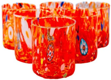 MurArt Vasos de Murano, juego de 6 vasos de 300 ml, colección Tower, de vidrio soplado a mano de elaboración artesanal Made in Italy