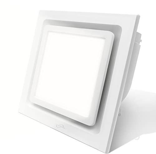 POWERENG Bathroom Exhaust Fan with Light,11.8 In Panel,6000K 12W Square LED,141 CFM,0.7 Sones 4 Inches Duct 110V,Quiet Bathroom Ventilation Exhaust Fan for Shower/Restroom/Office/Home(6000K LED)