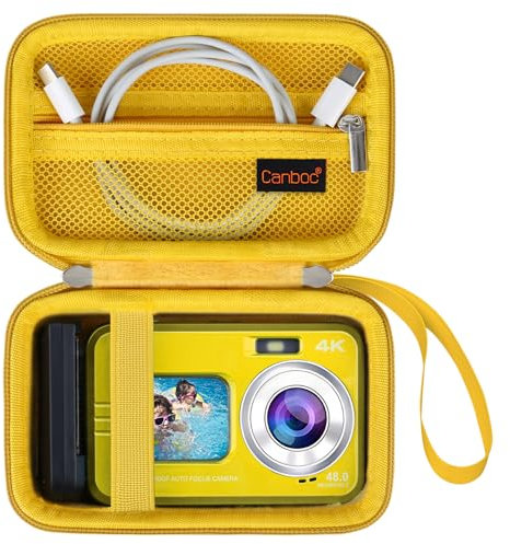 Canboc Waterproof Camera Case for HICSHON 11FT Compact Waterproof Digital Camera, 4K 48MP Underwater Camera Bag, Zipper Mesh Pocket fits USB Cable, Batteries, Yellow (Case Only)