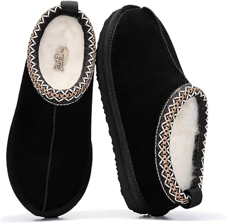 Project Cloud 100% Genuine Leather Womens Slippers w/Genuine Australian Shearling Fur Lining Slippers for Women - Non-Slip EVA w/Memory Foam Fuzzy Slippers Women Footwear (Nerita, Blk, 8)