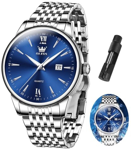 OLEVS Metallarmband Uhren Herren mit Datum Lässiger Großes Zifferblatt Herrenuhren Leuchtende Klassisch Quarz Analog Armbanduhr Damen Edelstahl Geschenke für Männer