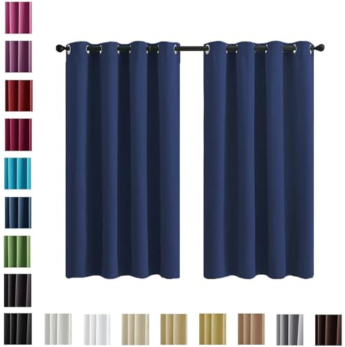 WUXXIANG Tende 100% Oscuranti per Interni 150 x 50 cm Termica Isolante, 100% Poliestere, Tenda Oscurante Termica Isolante con Anelli, Decorazione Moderna, per Camera da Letto Moderne, Blu Scuro