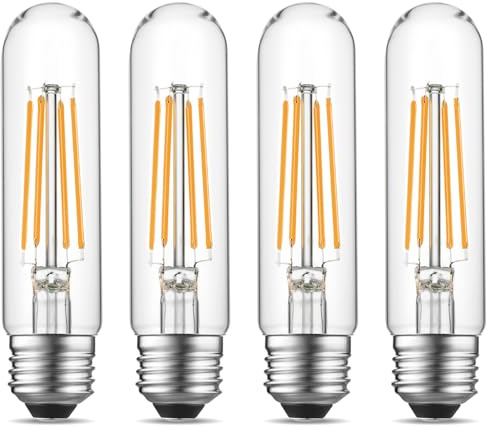 Gozelux E26 Edison Bulb Dimmable AC120V Warm White 2700K 6W Equivalent to 60W 750LM T10 LED Tube for Rustic Pendant Chandelier Wall Light Wall Light Pack of 4