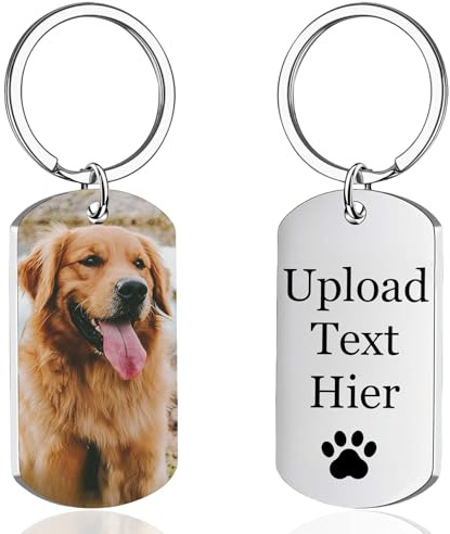 zyinoant Personalisierter Schlüsselanhänger mit Foto Namen Schlüsselanhänger Selbst Gestalten Personalisierte Geschenke Männer Frauen,Papa,Fotogravur, Hundemarke, Geschenk Freundin (Silber UV)