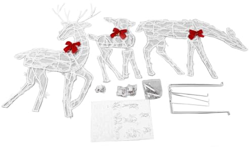 Fabater 3-teiliges Beleuchtetes Weihnachts Hirsch Familien Set, 2D Weihnachts Rentier Skulptur aus Metall mit LED Lichtern, Weihnachtliche Leuchtanzeige für Drinnen und Draußen