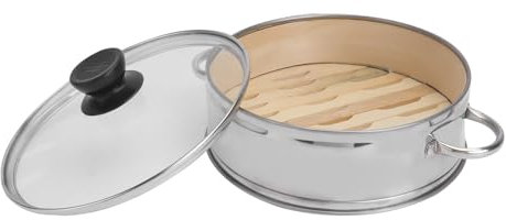 SHOWERORO 18cm Stainless Steel Food Steamer Glass Lid, Elevated Dumpling and Dim Sum Steaming Basket, Reusable Practical Kitchen Steamer for Healthy Cooking