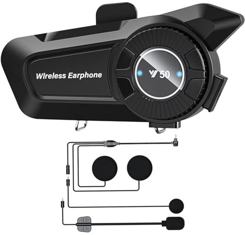 Greatzer Moto Casco Auricolare Bluetooth 5.3 Casco Moto Coppia CVC&DSP Riduzione del Rumore Auricolari/Automatico Risposta/Impermeabile IPX6 Collega 2 Telefoni Compatibile con Tutti i Caschi 1800mAH