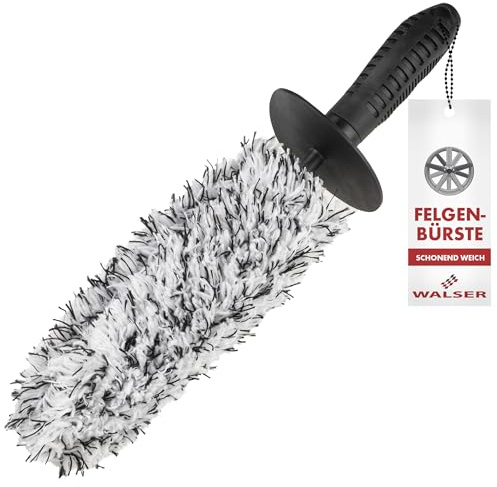 Walser Spazzola per Cerchioni Premium in Microfibra, pulitore per Cerchioni con Impugnatura ergonomica + paraspruzzi, Spazzola per Cerchioni Flessibile per Auto 42 cm