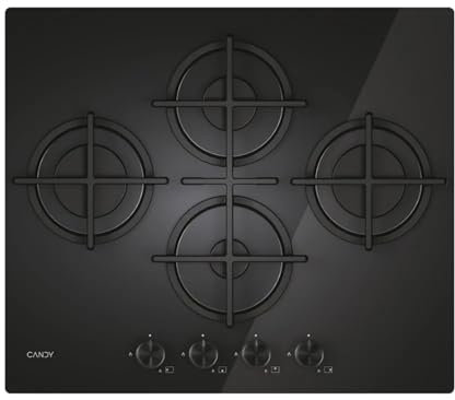 Candy Moderna Gas on Glass Piano Cottura a Gas 4 Fuochi, Vetro Temperato, Griglie Lavabili in Lavastoviglie, AxLxP 0.8x59,5x51 cm, Nero - CVG6DTB