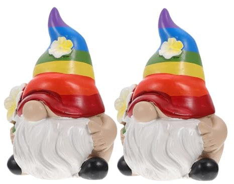 VINTORKY 2stücke Regenbogen Statue Garten GNOME Kunstharz Dekoration Balkon Fenster Schmuck