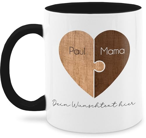 Tasse Tassen 325ml - Muttertag Geschenk Puzzlestücke mit Namen Mama von Kind I Weihnachten Geschenk von Tochter für Mutter I Muttertagsgeschenk - 325 ml - Schwarz - sohn personalisierte mom