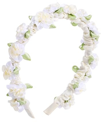 IYOU Elegante Hochzeit Stirnband Elfenbein Blume Haarbänder Perle Geburtstag Braut Haarschmuck für Mädchen