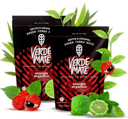 Verde Mate Green Energia Organica 1 kg (2x500g) – Yerba Maté Bio avec Guarana, Source Naturelle d’Énergie, Saveur Fraîche & Stimulante