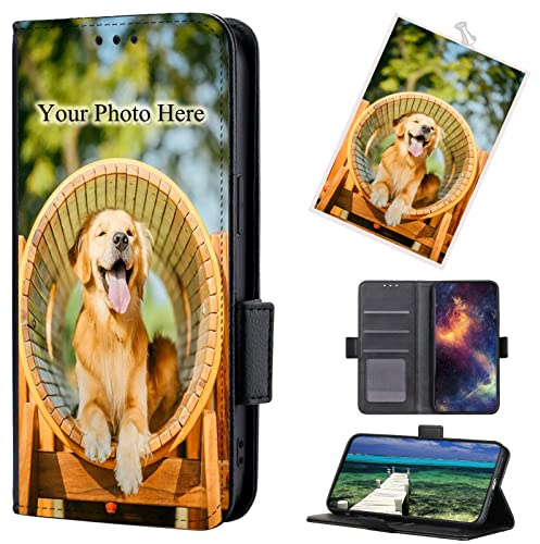 TIANDIMY Personalisierte Leder Handyhülle mit Foto für Samsung Galaxy A56 5G Hülle, Individuelle Texteingabe Bild Flip Klapphüllen Wallet Schutzhülle für Samsung Galaxy A56 5G Case Cover-Black