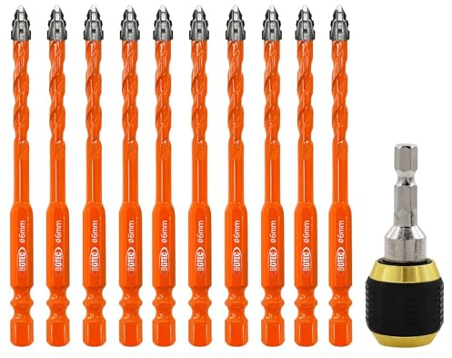 BGTEC Juego de Brocas de Carburo para Mampostería - 10 Piezas 6mm Professional Brocas Porcelanico Set con Portabrocas Rápido para Madera, Plástico, Ladrillo, Cerámica, Vidrio, Hormigón y Mármol
