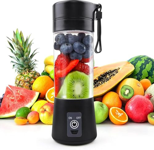 mizikuu Mini Licuadora Portatil, 380ml Batidora Exprimidor USB Recargable de 6 Cuchillas y Cepillo Smoothie Maker Pequeña Botella para Batidos Jugos Vaso Mezclador USB para Familias Oficina Fitness