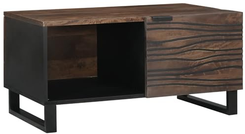 vidaXL Mesa de Café Marrón y Negro 80 x 50 x 40 cm, Mesa de café Rectangular, rústica e Industrial, de Madera de Mango sólida, con Espacio de Almacenamiento.