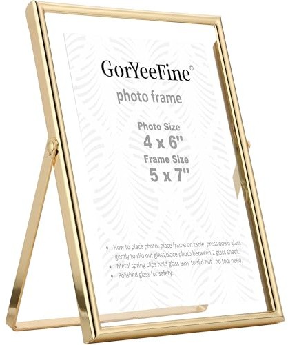 Gold 5x7 Floating Picture Frames Adjustable for (3.5x5 & 4x6) Photos Elegant Tabletop/Shelf Display Picture Frames,Classy Wedding Frame,Thanksgiving,Christmas Gift Frame for Home & Office Decor